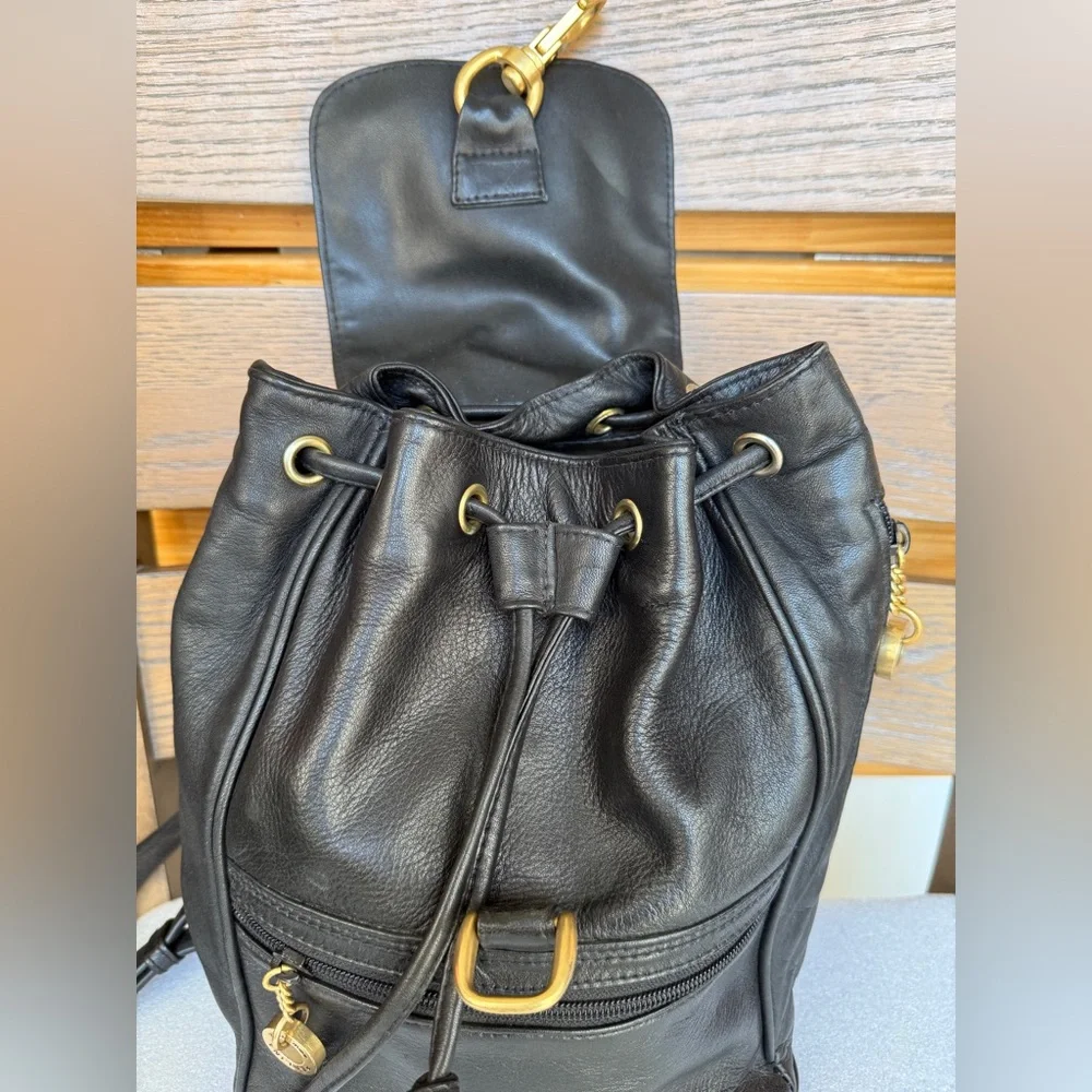 Perlina Black Leather Backpack